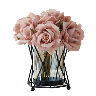 法式复古高级感花瓶家用客厅玻璃瓶茶几餐桌中古风仿真花轻奢摆件