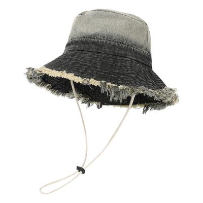 渐变水洗毛边牛仔渔夫帽