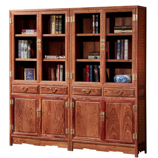刺猬紫檀书柜红木中式实木玻璃组合柜花梨木展示柜办公室书房书架