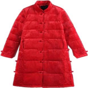 新中式中国风金丝绒绣花旗袍红色羽绒服女盘扣白鸭绒新款冬装外套