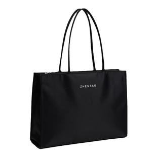 轻便手袋大容量手提包男包商务休闲文件包简约公文包横款黑色布