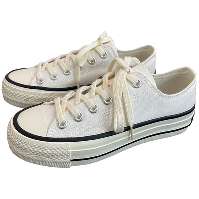 白黑色厚底时尚潮流休闲款帆布鞋