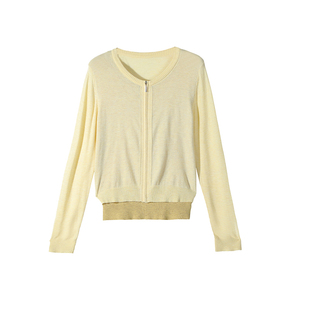 黄色春季新款假两件针织开衫女薄款春装绵羊毛短款针织上衣外套女