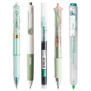 晨光速干中性笔软护套按动笔大容量直液式走珠笔多色笔荧光标记笔