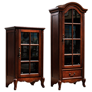 简约美式实木高矮附柜客厅收纳柜欧式酒柜高低柜组合带指纹锁