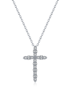 摩典莫桑钻S925纯银十字架锁骨链