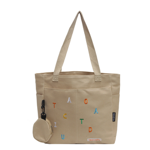 原创设计加厚刺绣字母百搭通勤帆布托特包休闲文艺学生单肩手提包