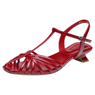 红蜻蜓红色高跟凉鞋女款2026夏新款女鞋粗跟法式气质编织夏凉鞋子