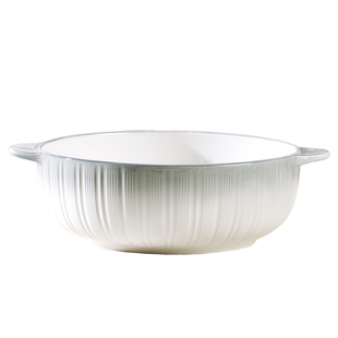 10.5英寸陶瓷双耳汤碗2只装创意新款渐变灰色大容量加厚加深防烫