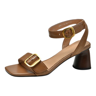 2026夏季新款增高粗跟复古露趾凉鞋女夏天一字式罗马百搭高跟女鞋