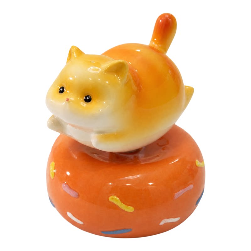 景德镇陶瓷猫咪转转卡通办公室汽车摆件工位解压装饰品生日礼物