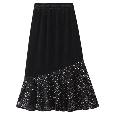 BenHou/本后530丝绒拼接鱼尾裙