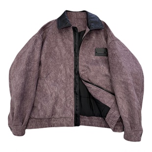 25秋冬新款设计感皮领拼接棉服外套男潮流宽松休闲百搭保暖夹克