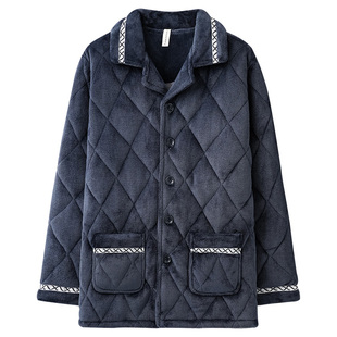 俞兆林男士睡衣上衣单件冬季加绒加厚三层夹棉珊瑚绒老人男款法兰