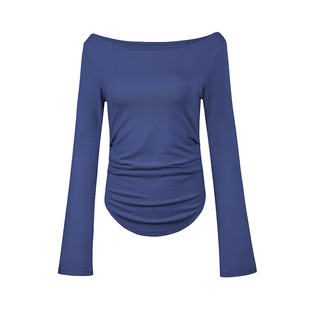 annerun一字领瑜伽服上衣长袖t恤百搭普拉提训练服跑步健身运动服