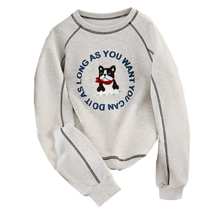 她池圆领卫衣2025冬装新款女装休闲宽松款毛巾绣短款加绒上衣