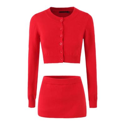 Lovedeath红色针织毛衣辣妹套装
