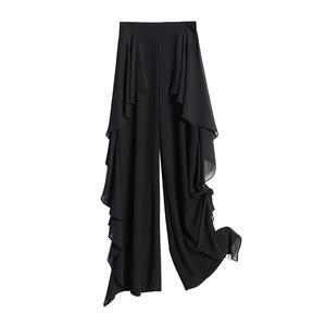 2023秋冬厚款雪纺阔腿裤夏季高腰垂感甩裤冰丝裙裤白色宽松舞蹈裤