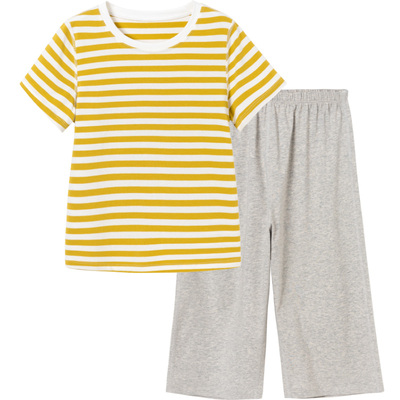 条纹短袖中大童夏天青少年睡衣
