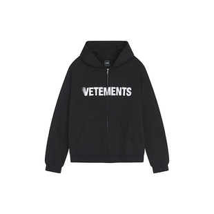 VETEMENTS秋新款潮流夹克男女笔刷字体开衫连帽卫衣外套64522001