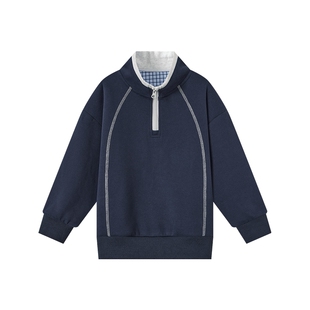 多多家男童立领卫衣半拉链2026春秋季新款儿童中大童休闲洋气上衣