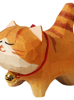 手工木雕小猫咪摆件可爱胖橘猫桌面工位装饰摆件治愈系生日礼物