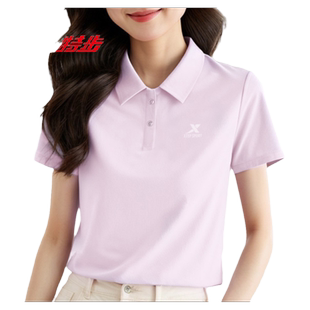 特步Polo衫夏季新款速干透气翻领半袖休闲网球服上衣女款工装短袖