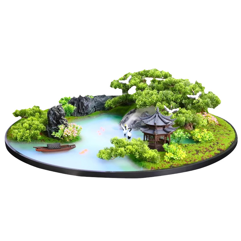 餐桌中间景观摆件灯光流水餐桌摆件喷雾景观摆件圆桌中间转盘摆花