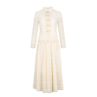 郁香菲新中式套装女优雅通勤秋季时尚蕾丝盘扣上衣半身裙两件套