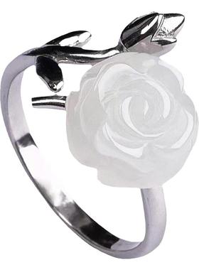 国风玫瑰纯银开口戒指女