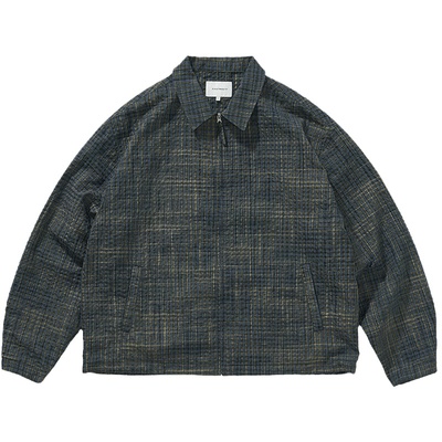 714street泡泡纱格纹翻领夹克