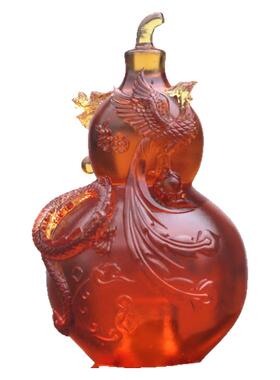 古法琉璃风水龙凤葫芦摆件