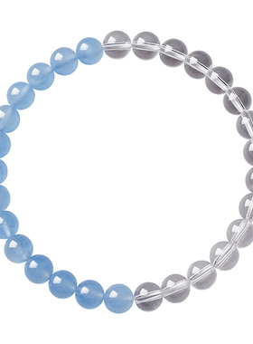 宫里上新天然白水晶海蓝宝手串