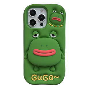 搞怪绿色无语青蛙伸缩支架适用iphone16promax手机壳苹果14新款13pro软硅胶12pro女可爱14pro全包手机套15pro