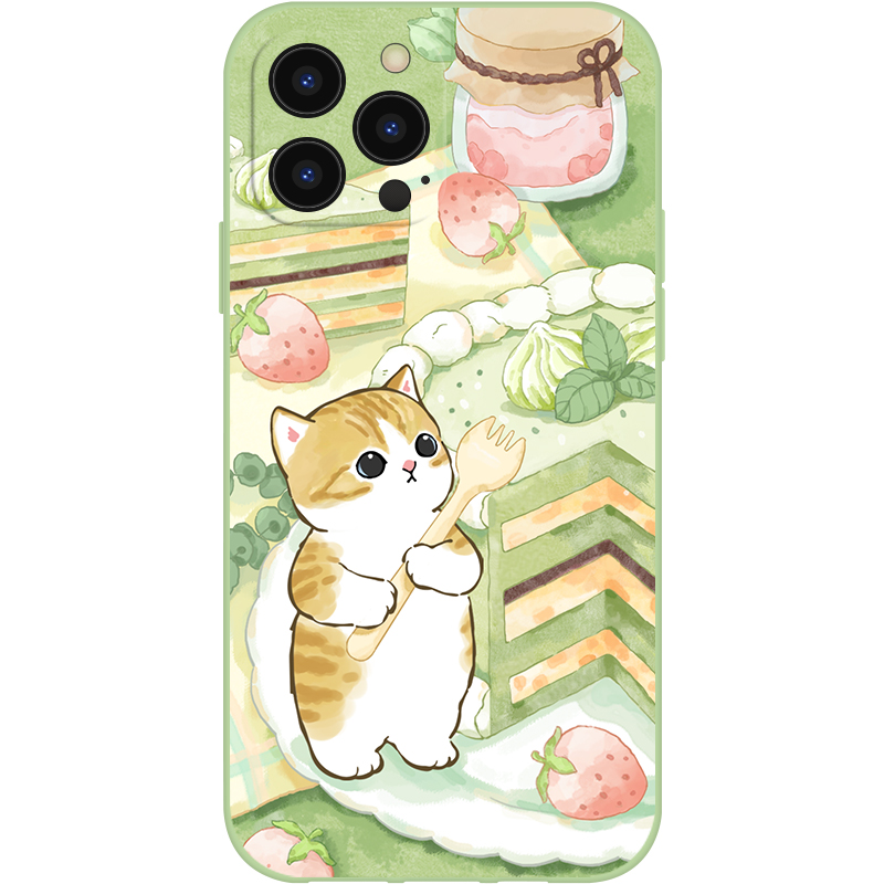 猫饭猫咪苹果15手机壳13适用iPhone14promax可爱新款12绿色11小猫猫挂绳手腕7/8plus磨砂xr全包日系手机套