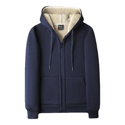 吉普加绒加厚外套男冬季纯棉宽松大码加肥加大羊羔绒连帽开衫卫衣