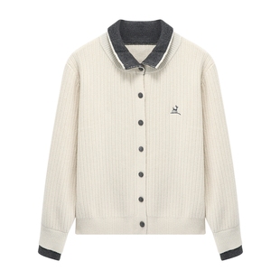 Basic House/百家好翻领加厚毛衣女秋冬季内搭假两件软糯针织开衫