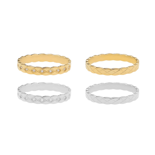 mini窄版微镶钻菱格交叉小巧戒指 钛钢镀18K金保色女款时尚 JZ022