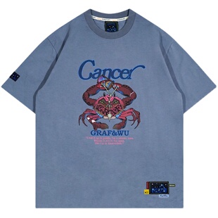 GRAF原创品牌12Signs十二星座说唱歌词刺绣印花星星夏季休闲短袖
