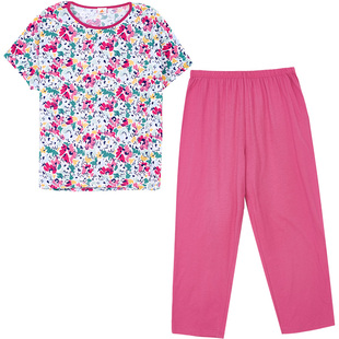 铜牛纯棉印花圆领半袖女套 春夏短袖睡衣家居服套装VJ093