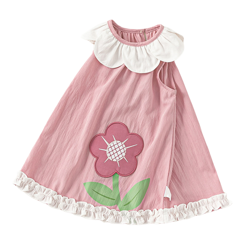 女童花边领裙子花朵贴布连衣裙