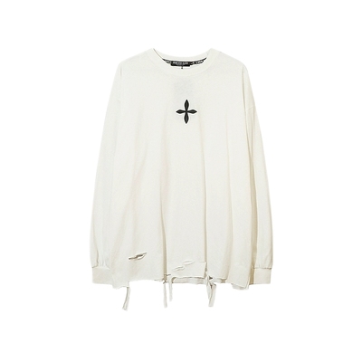 美式复古破洞小众打底长袖T恤男