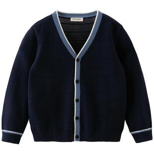 戴维贝拉男童儿童纯棉学院风针织衫2026新款春装中大童抗静电毛衣