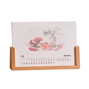 宣品书房2026台历新款高颜值书法日历马年加厚软卡台历木质U型月历国画台历桌面可记事台历创意摆件文房清供