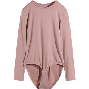 STW连体上衣长袖莫代尔保暖内衣女修身低领秋衣冬内搭连裆打底衫