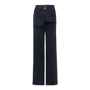 ON＆ON/安乃安冬季设计感双腰高腰修身加绒阔腿显瘦黑色牛仔裤女