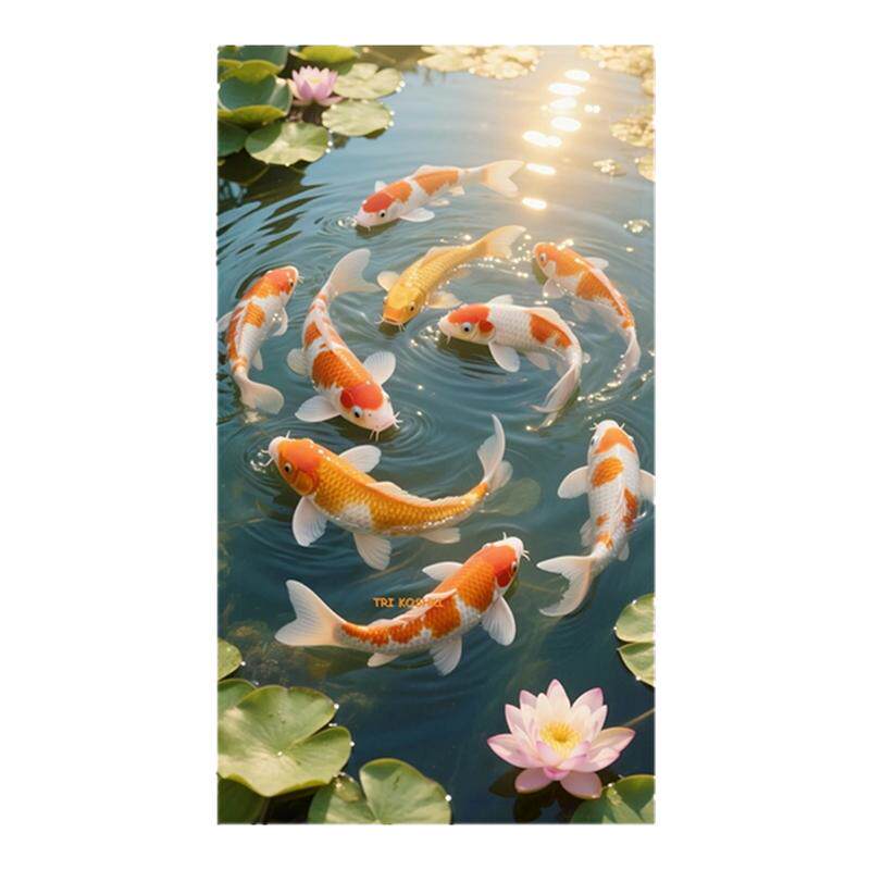 中式九鱼图贴画锦鲤荷花防水墙贴玄关客厅装饰贴纸简约现代可定制