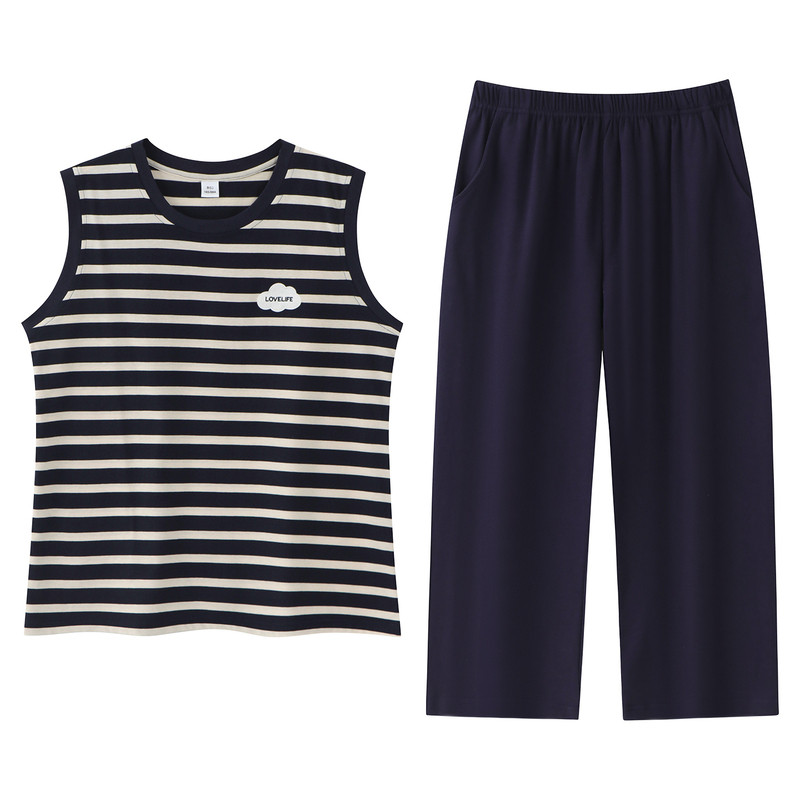康汝雅夏季纯棉无袖七分裤家居服