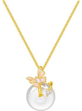 周六福蝴蝶结项链女玉髓链坠S925银小众送女友节日礼物