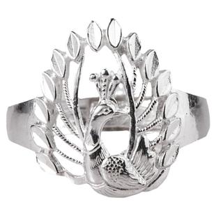 孔雀开屏999纯银戒指女戒圈闭口开口可调节纯手工定制礼物银饰品